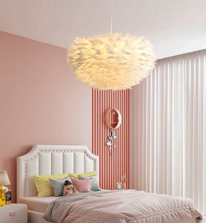 Autumn Aura Feather Chandelier – Nordic Pinecone Glow for Cozy Bedrooms & Chic Dining Spaces
