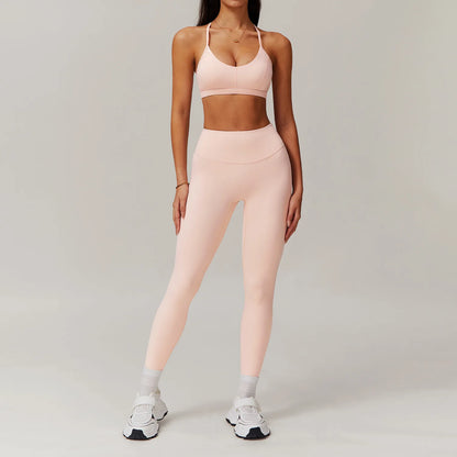 FitFlex 2-Piece Yoga Set: Long Sleeve Crop Top & High-Waist Leggings for Workout & Fitness
