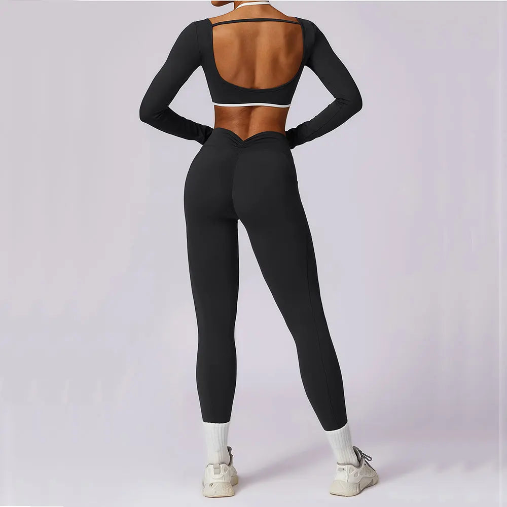 Fit & Fierce 2-Piece Yoga Set: Long Sleeve Crop Top + High-Waist Leggings