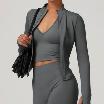 Flex Appeal Zip-Up Crop – Long Sleeve Sports Top
