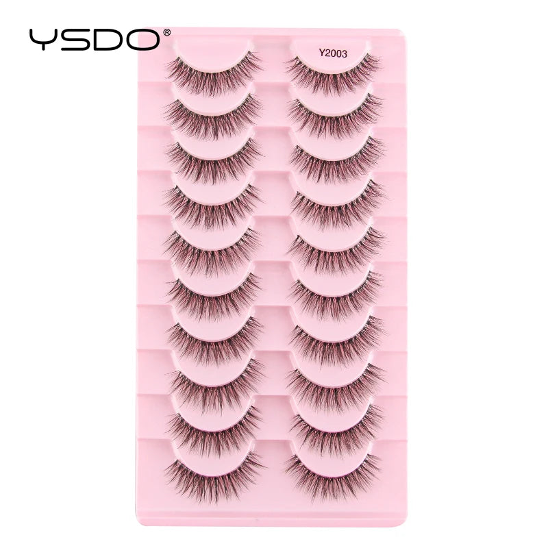YSDO Half Lash Collection – 3 or 10 Pairs Natural Cat Eye 3D Faux Mink Lashes (Lightweight, Reusable, Soft Glam Finish)