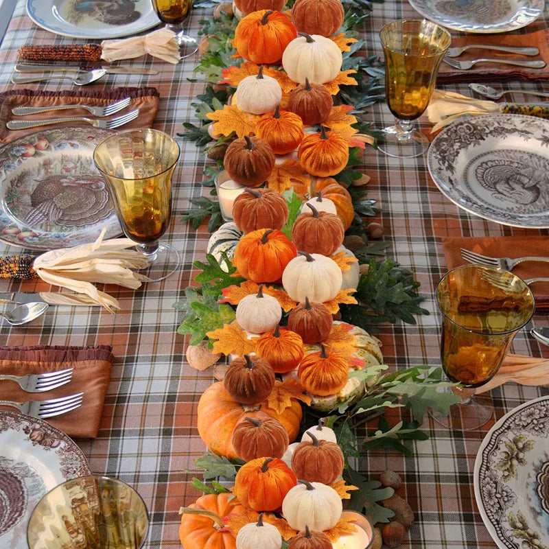 Cozy Flannel Pumpkin Set – 8/12pcs Soft Fabric Fall Decor for Autumn, Thanksgiving & Halloween Tables