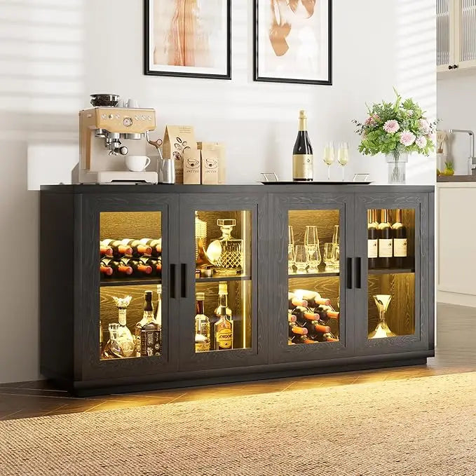 Aurora Glow Wine & Coffee Bar Cabinet – Modern LED Sideboard with Storage