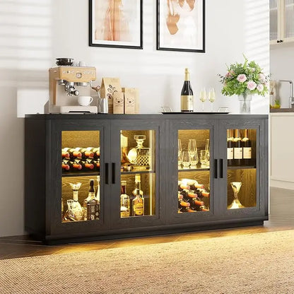 Aurora Glow Wine & Coffee Bar Cabinet – Modern LED Sideboard with Storage