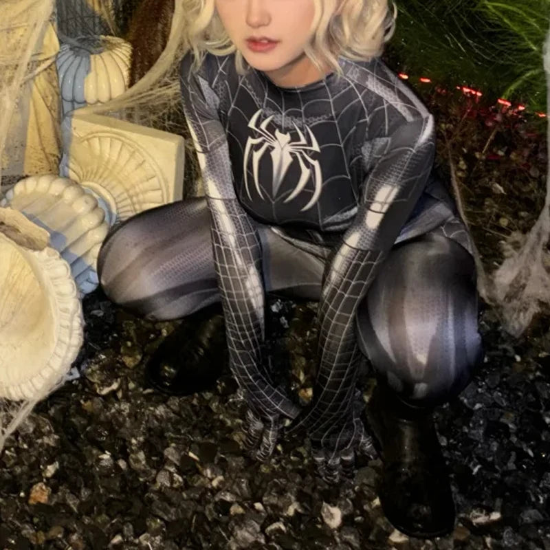 MJ Black & Red Spider Suit – Women’s Sexy Superhero Cosplay Jumpsuit (With Mask Option)