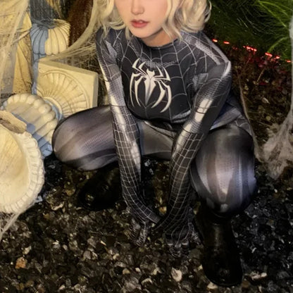 MJ Black & Red Spider Suit – Women’s Sexy Superhero Cosplay Jumpsuit (With Mask Option)