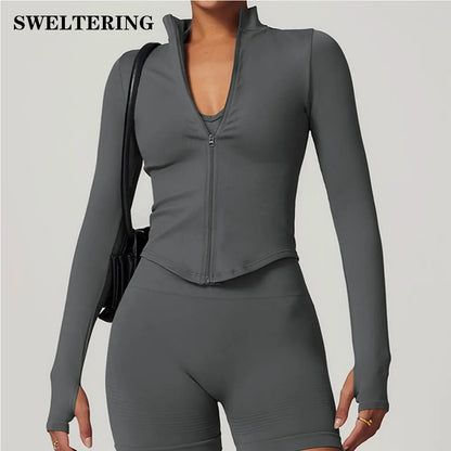 Flex Appeal Zip-Up Crop – Long Sleeve Sports Top
