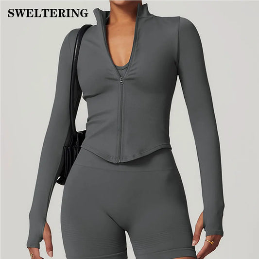 Flex Appeal Zip-Up Crop – Long Sleeve Sports Top