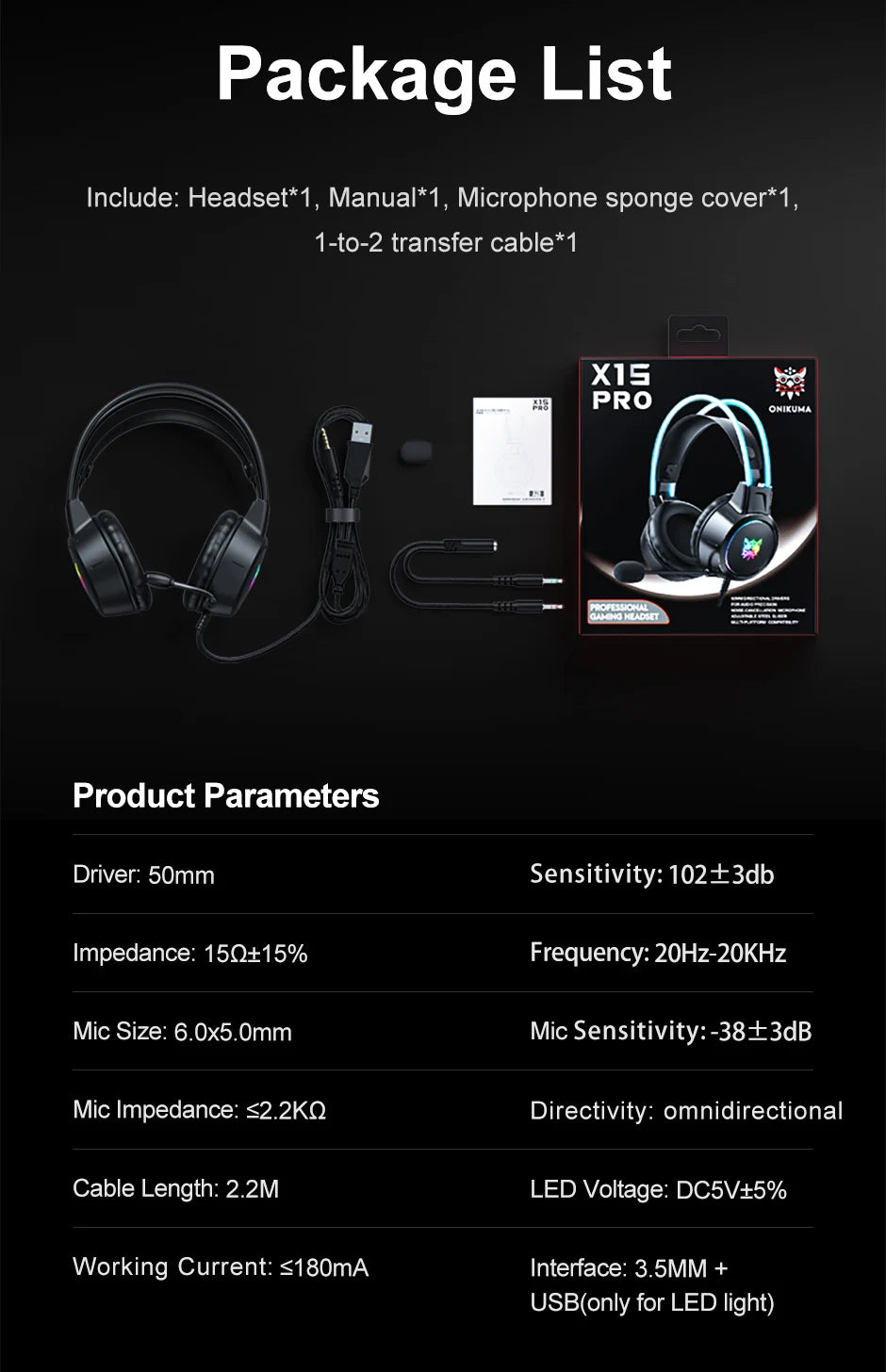 ONIKUMA X15 Pro RGB Gaming Headset – Surround Sound, Mic, & LED Lights for Immersive Play