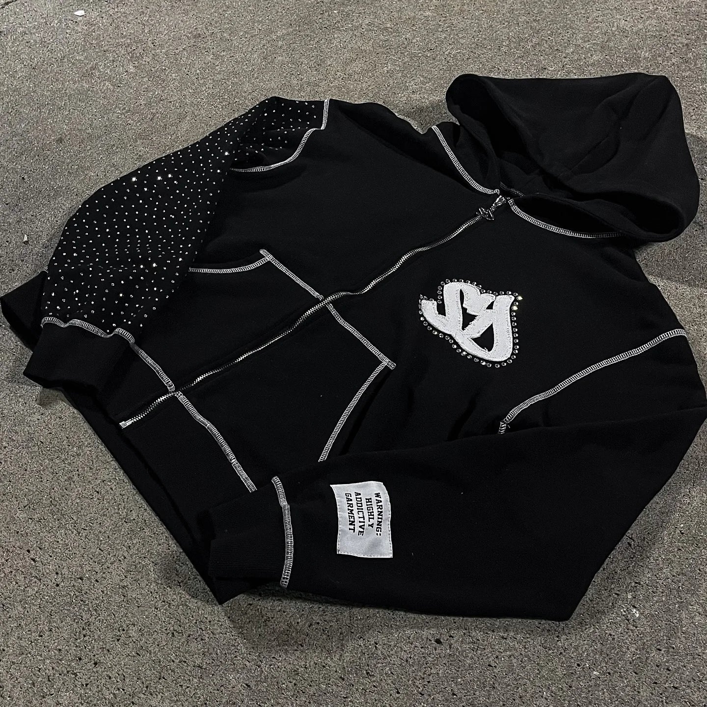 Flash Diamond Drip: Y2K Oversized Gothic Zip Hoodi