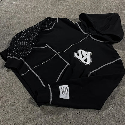 Flash Diamond Drip: Y2K Oversized Gothic Zip Hoodi