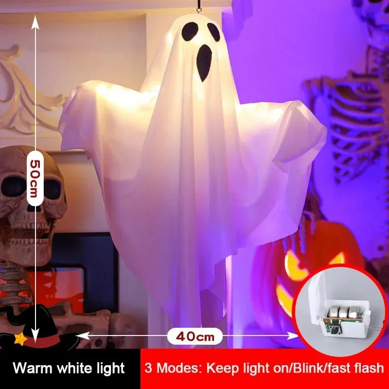 Halloween Party LED Glow Ghost Home Indoor Outdoor Decoration Supplies 2024 Haunted House Bar Hanging Horror Props with Lights