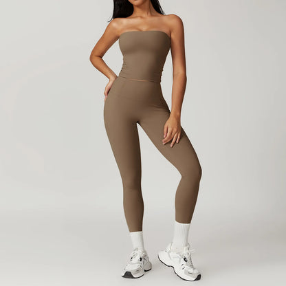 ElevateFit 2-Piece Yoga Set: High-Waist Leggings & Bell-Bottoms Sports Bra for Women - Fitness Tracksuit Activewear