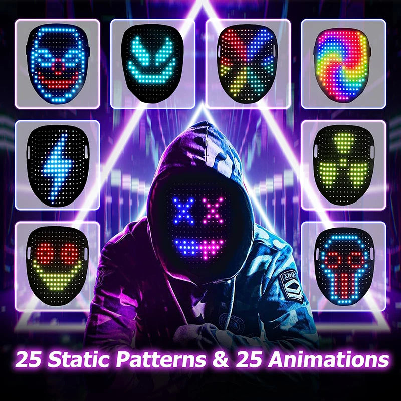 ✨ Cyber Glow LED Mask – Motion Sensing Light-Up Face Transform Mask for Halloween & Parties
