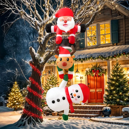 8FT Christmas Inflatable Decorations – Santa Climbing with Reindeer, Snowman & Elves | Outdoor Holiday Yard Display