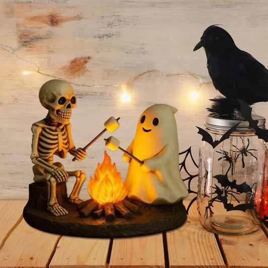 Haunted Glow Skeleton Bonfire Lamp – Flickering Halloween Ghost Light Decor for Living Room, Mantel & Nightstands