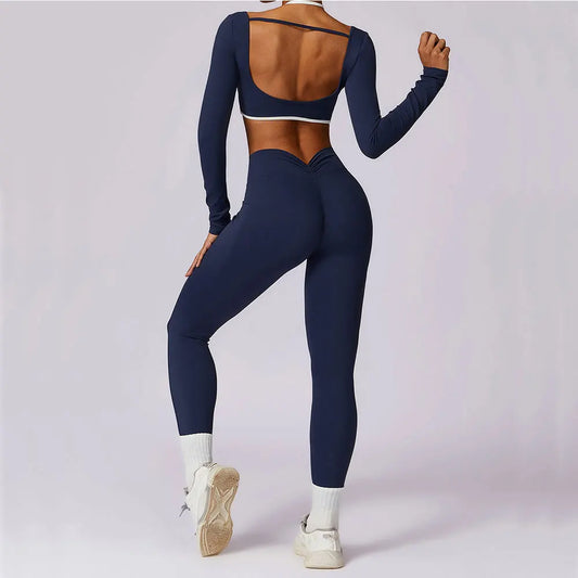 Fit & Fierce 2-Piece Yoga Set: Long Sleeve Crop Top + High-Waist Leggings