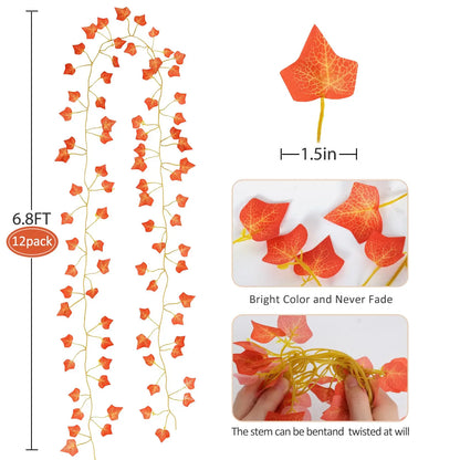 Autumn Cascade Ivy Garland – Lush Faux Vines with Fall Leaves for Mantles, Tables & Cozy Seasonal Décor
