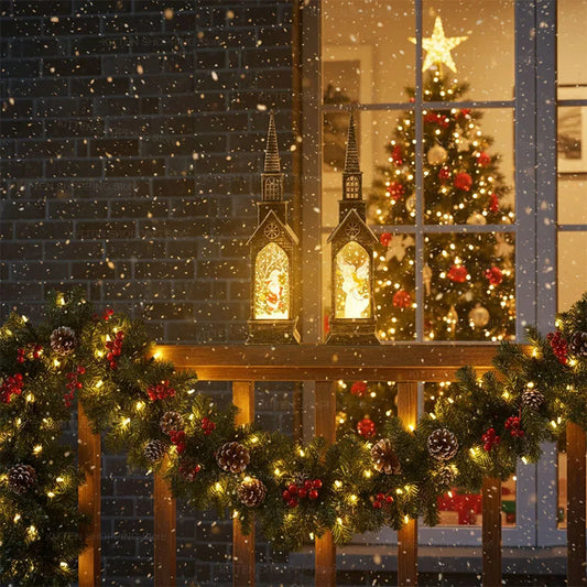 Christmas LED Fairy Lantern & Santa Lighthouse Night Light – Cozy Glowing Tabletop Holiday Decor