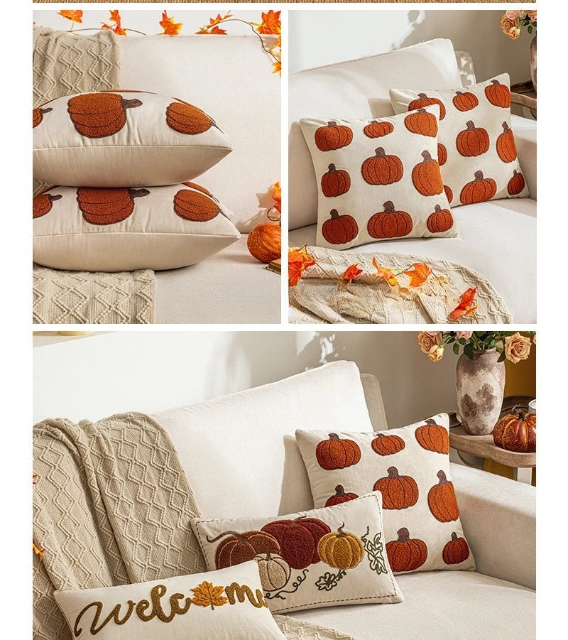 Cozy Luxe Fall Pillow Covers – Velvet Pumpkins, Autumn Embroidery & Seasonal Home Décor