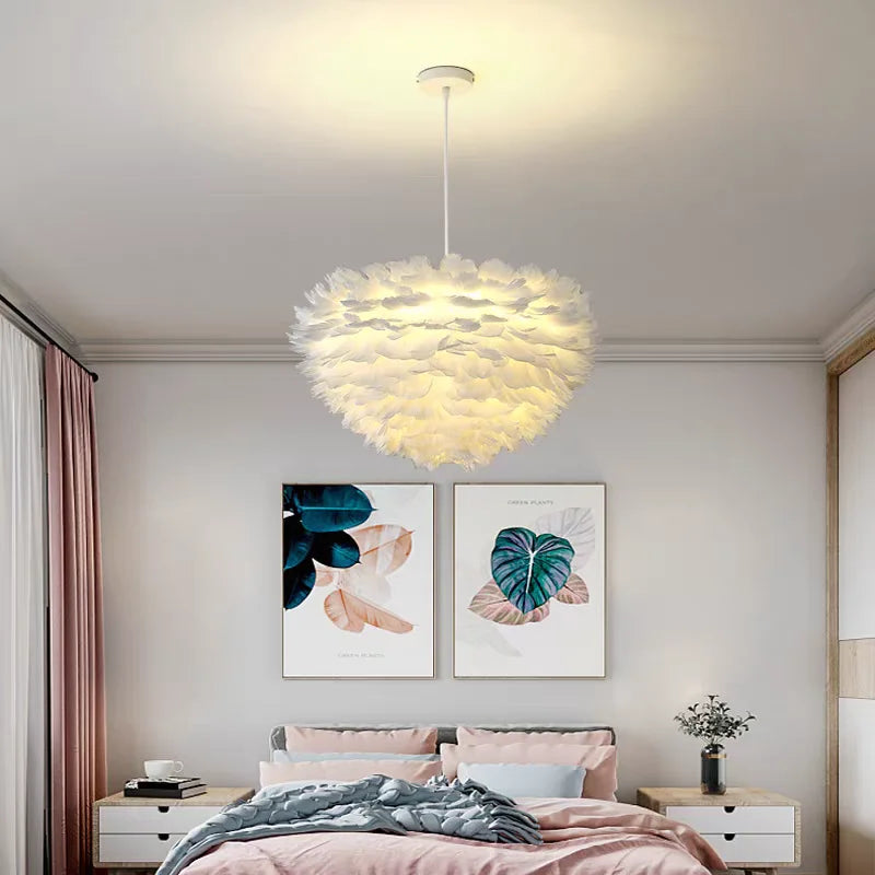 Autumn Aura Feather Chandelier – Nordic Pinecone Glow for Cozy Bedrooms & Chic Dining Spaces