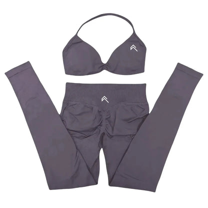 EmpowerFit™ 2-Piece Seamless Yoga Set – Supportive Cross-Back Sports Bra & High-Waist Hip-Lift Shorts