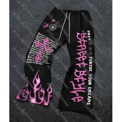 Y2K Anime Graffiti Streetwear Pants – High Waist Loose Fit Harajuku Cargo Joggers
