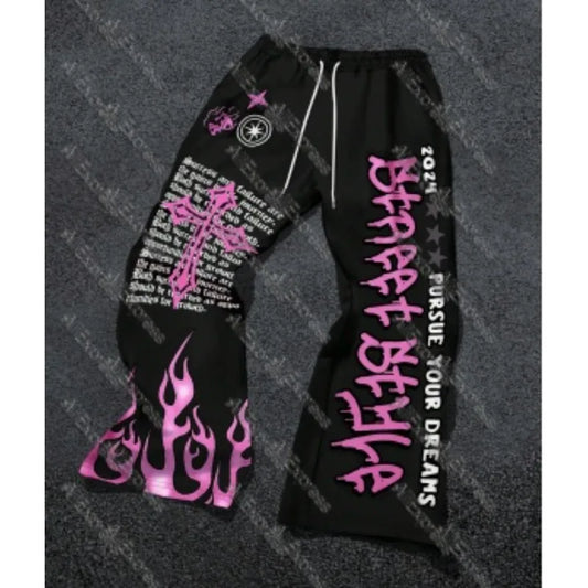 Y2K Anime Graffiti Streetwear Pants – High Waist Loose Fit Harajuku Cargo Joggers