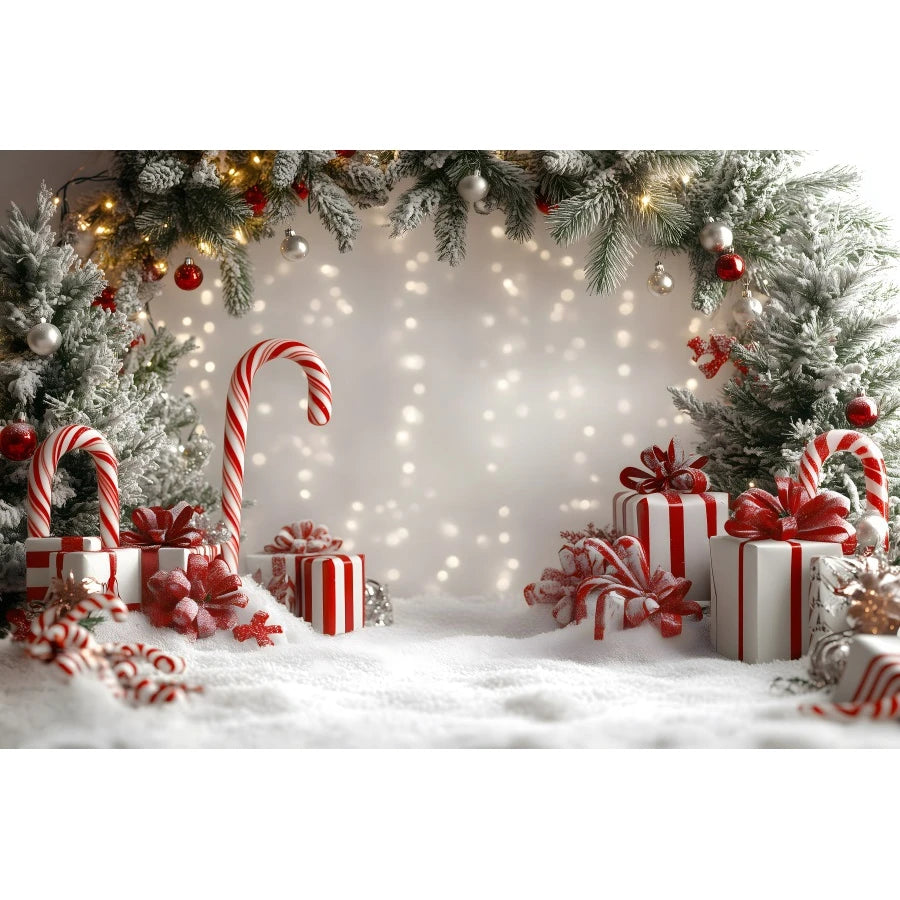 Holiday Arch Christmas Photography Backdrop – Red & Gold Festive Scene