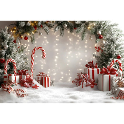 Holiday Arch Christmas Photography Backdrop – Red & Gold Festive Scene