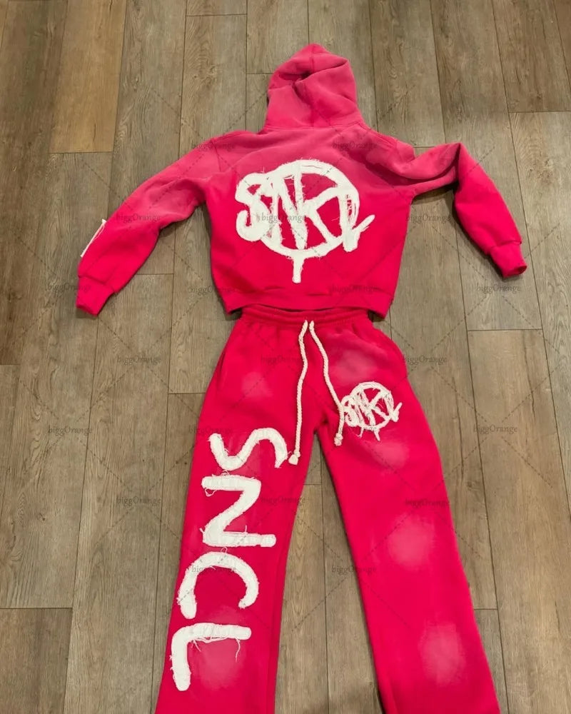 Urban Chaos Y2K Tracksuit – Hot Pink & Black Graphic Streetwear Set