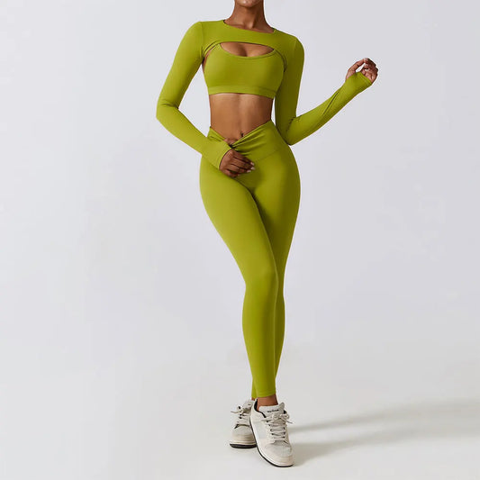 Flex & Flow Seamless Yoga Set: Long Sleeve Crop Top + High-Waist Leggings