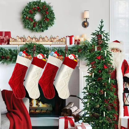 18” Knitted Christmas Stocking – Cozy Holiday Gift Bag for Fireplace, Christmas Tree & Home Decor