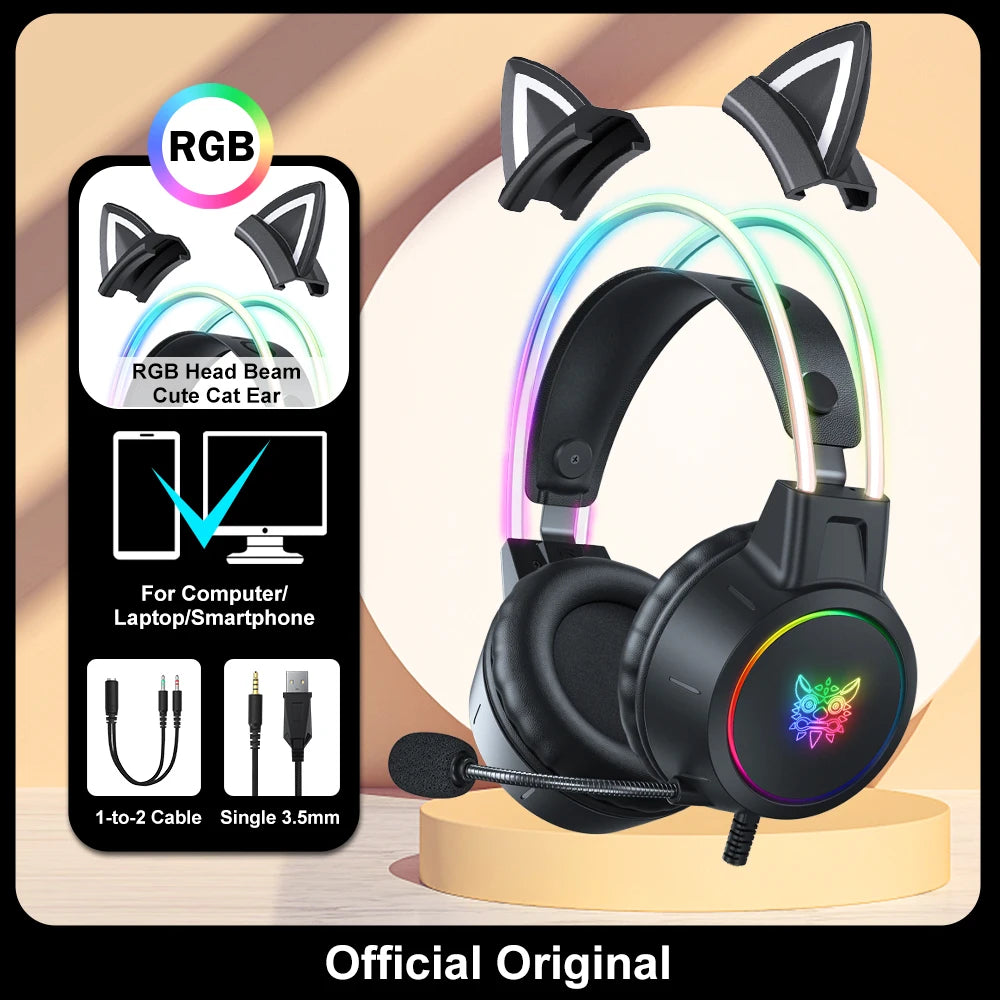 🎧 GalaxyGlow RGB Gaming Headset – LED Mic Headphones for PS5, Xbox, PC