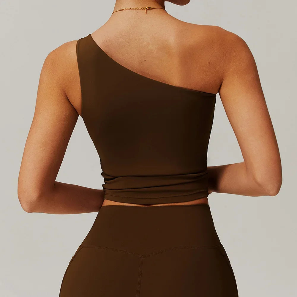 Sculpted Slay One-Shoulder Sports Bra – Padded, Push-Up, & Shockproof