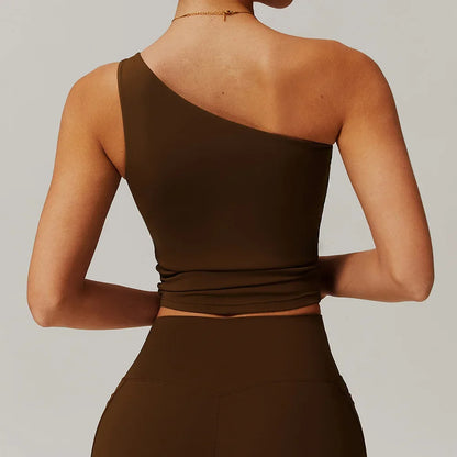 Sculpted Slay One-Shoulder Sports Bra – Padded, Push-Up, & Shockproof
