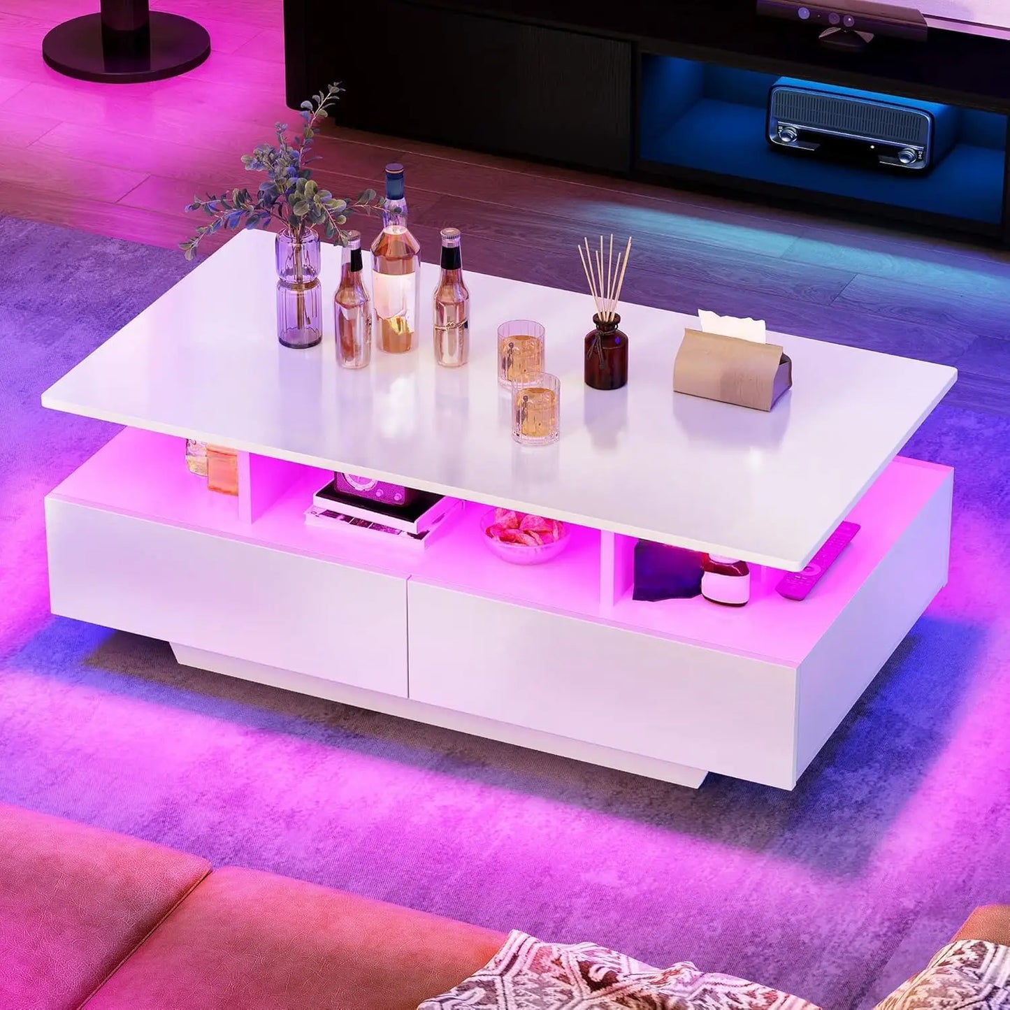 LumiLux LED Coffee Table – Modern Glossy Center Table with Storage & Mood Lighting