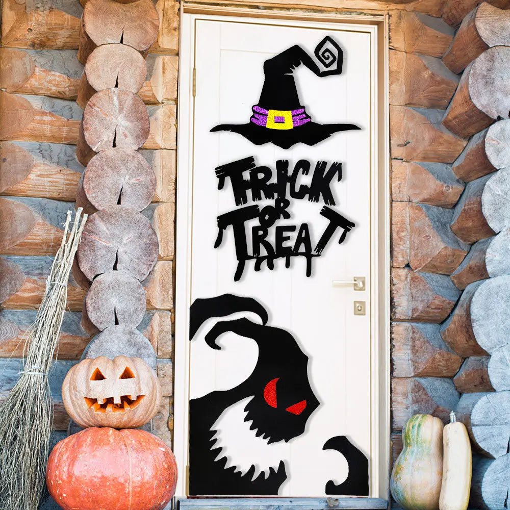 Haunted Shadows Halloween Door & Window Stickers – Skeleton, Witch, Pumpkin, and Ghost DIY Wall Decals for Spooky Home Decor