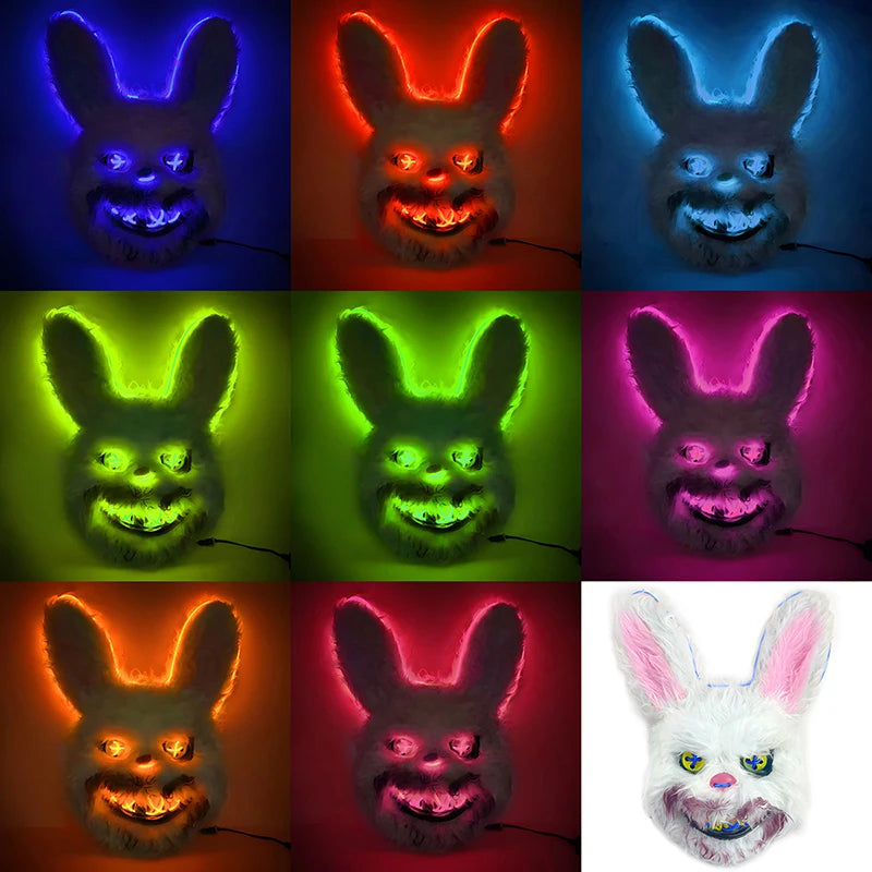 LED Bunny Horror Mask – Light-Up Scary Rabbit Face Cosplay for Halloween Party & Raves