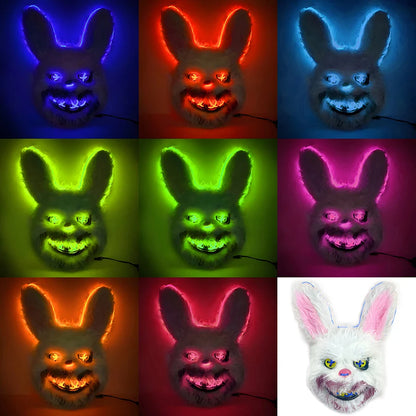 LED Bunny Horror Mask – Light-Up Scary Rabbit Face Cosplay for Halloween Party & Raves
