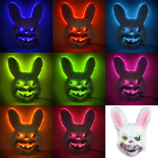 LED Bunny Horror Mask – Light-Up Scary Rabbit Face Cosplay for Halloween Party & Raves