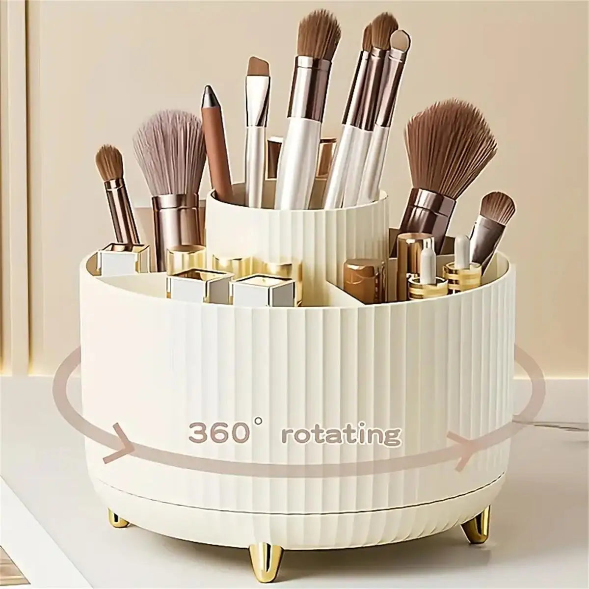 Aesthetic 360° Rotating Makeup Organizer — Vanity Storage for Brushes, Skincare & Beauty Essentials