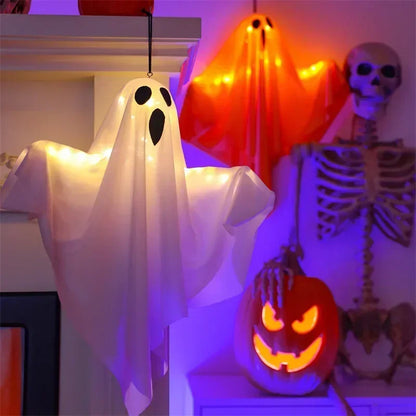 Halloween Party LED Glow Ghost Home Indoor Outdoor Decoration Supplies 2024 Haunted House Bar Hanging Horror Props with Lights