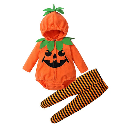 2025 Infant Baby Halloween Costume Pumpkin Outfits Hooded Romper Footed Pants Leggings for Newborn Girl Boys Cosplay Clothes Set