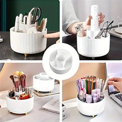 Aesthetic 360° Rotating Makeup Organizer — Vanity Storage for Brushes, Skincare & Beauty Essentials