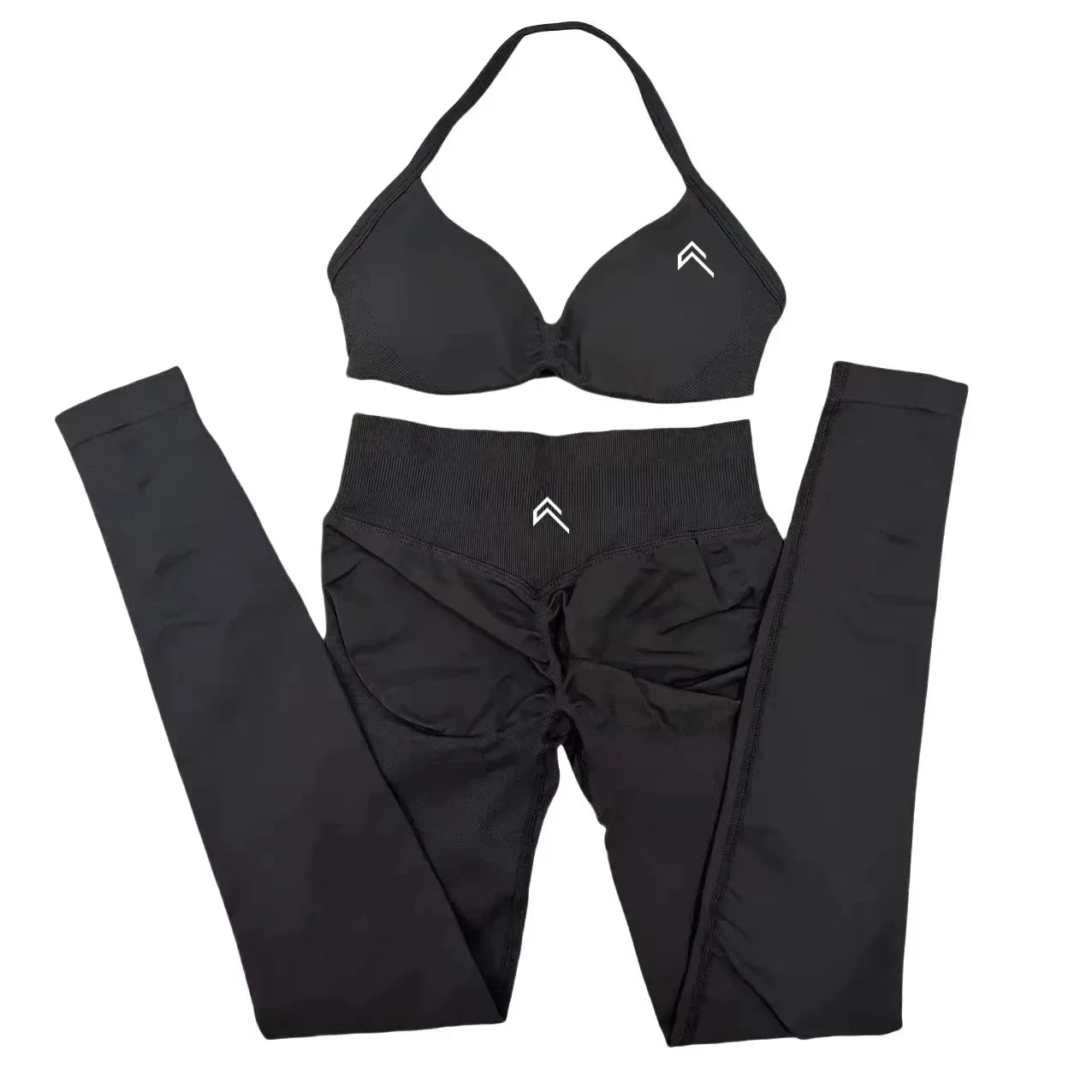 EmpowerFit™ 2-Piece Seamless Yoga Set – Supportive Cross-Back Sports Bra & High-Waist Hip-Lift Shorts