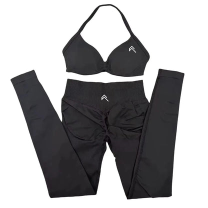 EmpowerFit™ 2-Piece Seamless Yoga Set – Supportive Cross-Back Sports Bra & High-Waist Hip-Lift Shorts