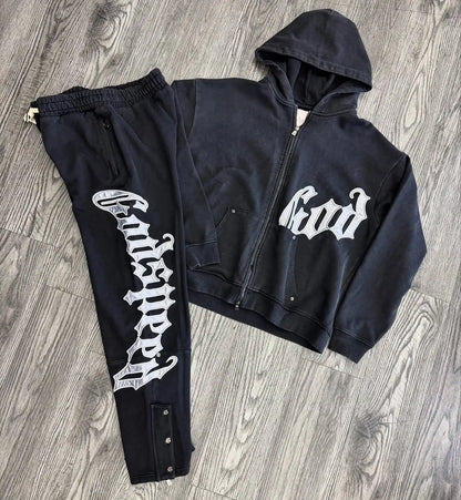 Harajuku Hip Hop Letter Embroidery High Quality Sportswear Set Y2k Zipper Hoodie Sweatpants 2-piece Set Tracksuit Jogger Suit