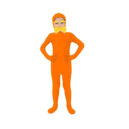 Orange Prisoner Costume Set – Funny Halloween Jumpsuit with Moustache & Eyebrow Wig for Kids & Adults