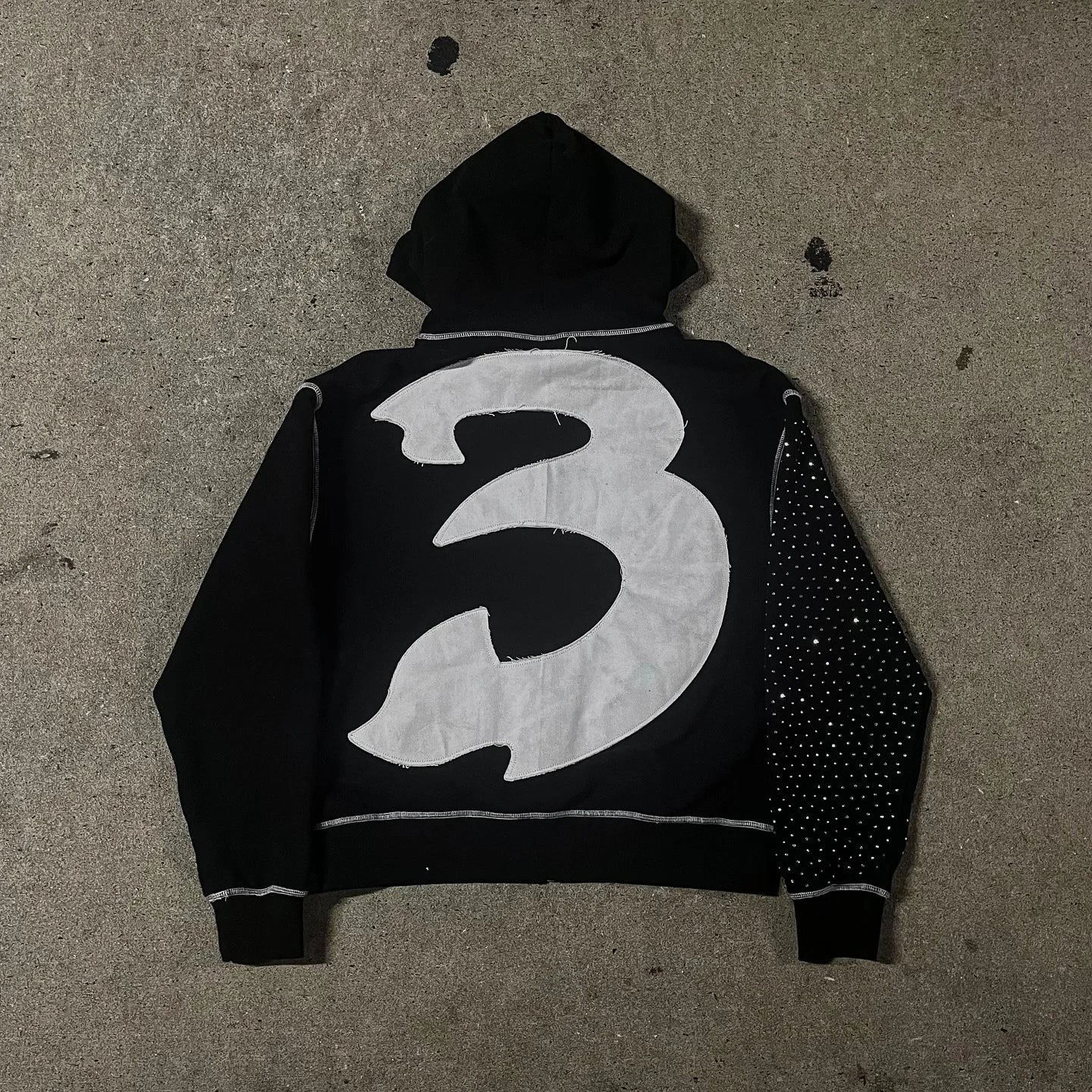 Flash Diamond Drip: Y2K Oversized Gothic Zip Hoodi